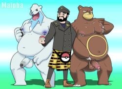 balls bara beartic foreskin gay genital_piercing genitals group human humanoid_genitalia humanoid_penis male male_only maloba mammal nintendo nipple_piercing nipples penis penis_piercing piercing pokeball pokemon pokemon_(species) trio ursaring video_games