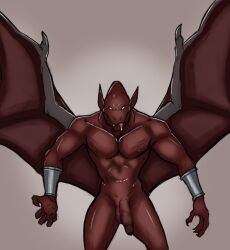 anthro balls capcom casual_nudity demon demon's_crest firebrand flaccid gargoyle gargoyle's_quest genitals ghosts_'n_goblins humanoid_genitalia humanoid_hands humanoid_penis male male_only manly membrane_(anatomy) membranous_wings muscular muscular_anthro muscular_male nipples nude pecs penis red_arremer red_body saber_artz sam_scribbles simple_background solo tongue wings