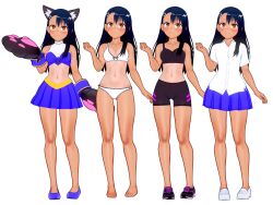 1girls 3d bikini black_hair blush breasts brown_eyes cat_ears cat_tail catgirl clothed clothing earrings evaan female female_focus female_only hayase_nagatoro hi_res highres long_hair looking_at_viewer navel please_don't_bully_me,_nagatoro pose revealing_clothes school_uniform simple_background skirt small_breasts smile solo sports_bra sportswear tan tan-skinned_female tan_body tan_skin tanline tanned tanned_female white_background