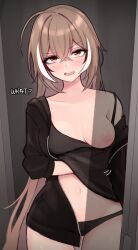 1female 1girl 1girls 1woman accident accidental_exposure ahoge angry angry_expression angry_eyes angry_face big_breasts black_clothing black_jacket black_panties black_tank_top braless brown_eyes brown_hair color colored dark_clothing door doorframe doorway english_text erect_nipple erect_nipples exposed_breast hololive hololive_english hololive_english_-council- hololive_english_-promise- indoors inside interrupted interrupted_masturbation jacket jacket_open kosias light-skinned light-skinned_female light_skin long_hair looking_at_viewer motion_lines nanashi_mumei navel nipple nipple_outline nipple_slip nipslip no_bra no_pants one_breast_out one_breast_out_of_clothes one_breast_visible one_nipple_out open_door open_jacket open_mouth panties pantsu pov pov_eye_contact shirt shirt_lift stomach sweat sweatdrop sweating sweaty tagme tank_top tank_top_lift tanktop text thigh_gap thighs underwear virtual_youtuber white_hair