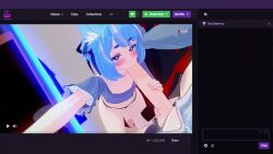 akira_fujimaru animal_ears aqua_hair blowjob blue_eyes blue_hair blush cute dick_in_hand dog_boy femboy fringe indie_virtual_youtuber livestream oral oral_sex penis teenager virtual_youtuber vtuber