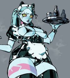 cyberpunk:_edgerunners cyberpunk_2077 digital_media_(artwork) latex looking_away maggoo maid rebecca_(edgerunners) shiny_clothes string_bikini string_bra thunder_thighs tight_clothing