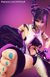 3d anklet barefoot blue_toenails bracelet busty capcom collar feet female female_focus female_only foot_focus hourglass_figure infinitesign juri_han makeup pinup soles spiked_anklet spiked_bracelet spiked_collar stirrup_legwear street_fighter street_fighter_6 tagme toes wide_hips