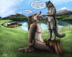 absurd_res anatomically_correct animal_genitalia animal_penis anthro blue_sky bodily_fluids bondage bondage bound breasts brown_body brown_fur canid canine canine_penis canis cloud dominant dominant_female drooling duo emil_(uncrom) felid female floofy_tail fur fur_markings genitals grass grey_body grey_fur hi_res invalid_tag kari_(uncrom) kneeling lake lakeside landscape male male/female mammal markings mawplay midday mountain multicolored_eyes pantherine penis plant pussy reeds rope saliva scudama size_difference sky snow snow_leopard spots spotted_body spotted_fur teeth tongue tree_stump uncrom valtalska_dercas water wolf yellow_eyes yenocwolf