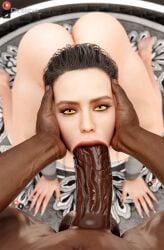 1boy 1girls 3d 3d_(artwork) blowjob blowjob_face chrisisboi_ daisy_ridley dark-skinned_male dark_skin face_grab gold_eyes gold_fingernails gold_nail_polish gold_nails head_grab huge_cock in_love interracial long_fingernails long_nails looking_at_viewer looking_pleasured metallic_nail_polish partial_male rey star_wars white_woman