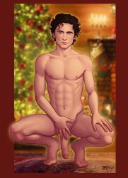 1boy actor boner brown_hair caucasian caucasian_male celebrity christmas erect_penis erection foreskin green_eyes hard_on human intact jack_off_hearts lean_muscle looking_at_viewer male male_nipples male_only no_balls nude_male partially_retracted_foreskin penis proud_of_his_cock real_person shaved_crotch shaved_pubes smooth_skinned_male solo spread_legs squatting timothee_chalamet twink uncut veiny_penis