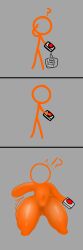 aged_up alan_becker animator_vs_animation comic_panel femboy guywithdapen orange_skin shiny_skin short_comic simple_background simple_drawing solo_focus stick_figure the_second_coming_(animator_vs_animation) thick_thighs transformation