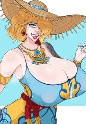 1girls alternate_breast_size big_breasts blonde_hair breasts cleavage curvaceous curvy curvy_body curvy_female curvy_figure dbd dead_by_daylight female hat huge_breasts kate_denson large_breasts smug_ghost voluptuous