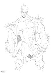 balls bara big_penis boner dizdoodz erection gengar gijinka looking_at_viewer male male_only monochrome muscles muscular nintendo pants_down penis pokemon solo solo_male