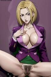 1girls ai_generated artist_request big_breasts blonde_hair breasts female human hunter_x_hunter large_breasts light-skinned_female light_skin pakunoda phantom_troupe pubic_hair pussy short_hair shounen_jump spread_legs villainess