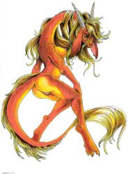 1girls 2004 anthro ayame_emaya breasts claws dragon female floppy_ears furry horns long_neck long_tail nipples pussy reptile scalie sideboob solo solo_female vagina