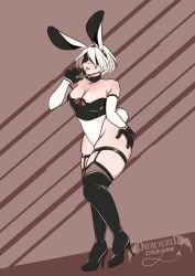 1girls bunny_ears bunny_tail bunnysuit female female_only gloves heels leotard nier nier:_automata overexciteddragon playboy_bunny solo thigh_boots yorha_2b