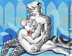 2boys anthro duo erect_penis erection frank_gembeck furry gay interspecies lick licking licking_penis male male/male mouse nipples oral penis rodent snow_leopard yaoi