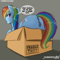 animal_genitalia anus big_butt box cardboard_box crotchboobs friendship_is_magic huge_ass in_box inside_box jcosneverexisted my_little_pony my_little_pony_friendship_is_magic poking_out ponut pussy rainbow_dash_(mlp) small_crotchboobs thick_thighs vagina wide_hips