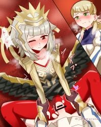 1futa 1girls alternate_costume alternate_hairstyle arm_grab arm_pull_missionary bangs blonde_hair blush breasts censored clothed clothing duo fake_wings female female_focus fire_emblem fire_emblem_heroes flat_chest futa_on_female futanari gloves green_eyes grey_hair heavy_breathing human japanese_text jarkwarutu light-skinned_female light-skinned_futanari light_skin long_hair medium_breasts mostly_clothed nintendo official_alternate_costume official_alternate_hairstyle on_back panties panties_aside pantyhose pov pussy red_eyes see-through sex sharena_(fire_emblem) short_hair small_breasts sound_effects spread_legs text torn_clothes translation_request underwear vaginal_penetration veronica_(fire_emblem) veronica_(princess_rising)_(fire_emblem) wings