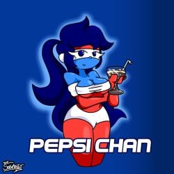 big_breasts big_hair blue_body blue_eyes blue_hair blue_skin boobs breasts female female_only gloves long_hair no_underwear pepsi pepsi-chan pepsi_addict pepsi_chan pepsiwoman ponytail pussy pussy_visible_through_clothes red_gloves red_shirt rule_63 shirt smile smiling thick thick_ass thick_hips thick_legs thick_thighs vagina vagina_visible_through_clothing