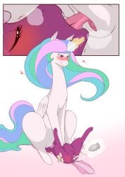 absurd_res alicorn anus blush buttplug cheerilee_(mlp) cold-blooded-twilight comic cunnilingus duo equid equine equine_anus facesitting female female/female feral friendship_is_magic fur genitals hair hasbro heart hi_res horn larger_female mammal multicolored_hair my_little_pony oral plug_(sex_toy) princess_celestia_(mlp) puffy_anus pupils purple_body pussy sex sex_toy sitting_on_another size_difference smaller_female tongue tongue_out vaginal_penetration white_body white_fur wings