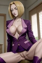 1girls ai_generated artist_request big_breasts blonde_hair breasts female human hunter_x_hunter large_breasts light-skinned_female light_skin pakunoda phantom_troupe pubic_hair pussy short_hair shounen_jump solo spread_legs villainess