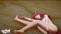 3d beach beach_background cat_ears cat_girl cat_humanoid catgirl female female_only final_fantasy final_fantasy_xiv gerümpelkatze laying laying_down laying_on_ground legs makeup miqo'te naked naked_female nude nude_female red_hair red_hair_female riaykuras_playground sand solo touching_pussy touching_self