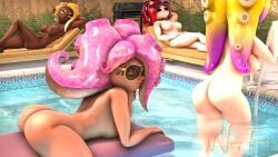 3d 4girls areolae ass ass_focus barefoot big_breasts breasts dark-skinned_female dark_skin desti_(smg4) female female_focus female_only float green_eyes heart heart_tattoo looking_at_viewer nipples nude_female octoling octoling_girl octoling_rival orange_hair outdoors pink_hair pool red_hair relaxing round_butt seductive_smile sfm sheila_(wingfury) small_breasts smg4 smirk spiked_collar splatoon sunbathing sunglasses tanned_female tanned_skin tentacle_hair thick_thighs wing_fury wolley_(splatoon) yellow_eyes yellow_hair