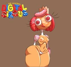 accurate_body_type big_ass big_butt bikini candy candy_girl crown didpie female princess_loolilalu self_upload simple_background small_breasts the_amazing_digital_circus thick_thighs topless wide_hips