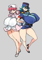 ahemaru big_breasts bimbo blue_hair breasts cameltoe gigantic_breasts henriiku_(ahemaru) high_heels huge_breasts hyper_breasts impossible_clothes impossible_clothing impossible_shirt large_breasts looking_at_viewer massive_breasts microskirt milf miniskirt nurse nurse_joy nurse_uniform officer_jenny_(pokemon) panties pink_hair pokemon pokemon_(anime) police police_officer police_uniform policewoman short_skirt skirt thong tight tight_clothes tight_clothing tight_shirt upskirt