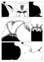 animate_inanimate asphyxiation black_and_white choking comic comic_page gag gagged latex latex_hood living_clothes living_latex no_text peg_pete roxanne_(goof_troop) tagme yuri