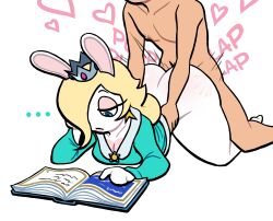 absurd_res ambiguous_penetration ass big_butt blonde_hair blue_eyes book breasts cleavage cosplay crown duo emotionless_sex female female_focus from_behind_position fur hair hair_over_eye hi_res human lagomorph leporid lovetopullmicke male male/female mammal mario_(series) mario_+_rabbids mario_+_rabbids:_sparks_of_hope nintendo one_eye_obstructed penetration rabbid rabbid_rosalina rabbit raving_rabbids sex simple_background small_breasts thick_thighs ubisoft unseen_male_face video_games white_background white_body white_fur