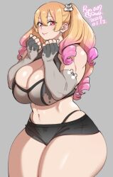 big_ass big_breasts huge_breasts light-skinned_female long_hair looking_at_viewer multicolored_hair muscular_arms original ryo_agawa thick_thighs voluptuous_female