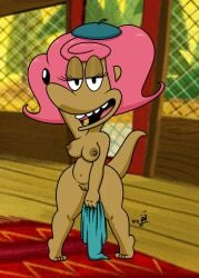 2023 alternate_version_at_source anthro black_nose breasts camp_lazlo cartoon_network clothing female genitals hair hand_behind_head herpestid hi_res looking_at_viewer mammal mongoose navel nipples nude open_mouth patsy_smiles pink_hair pussy solo takeshi1000 tan_body teeth tippy_toes tongue warner_bros warner_brothers young young_anthro