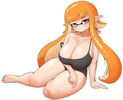 1girls alternate_breast_size breasts cleavage female huge_breasts inkling inkling_girl kaori_(splatoon) light-skinned_female light_skin long_hair nintendo nobunagapero orange_hair peronattu splatoon splatoon_(series) tank_top tentacle_hair