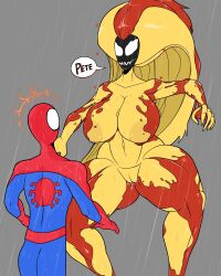 1boy 1girls alien alien_girl big_breasts big_hips enormous_breasts gigantic_breasts heart huge_breasts large_breasts large_hips long_hair marvel marvel_comics mary_jane_watson massive_breasts peter_parker pussy rain raining scream_(spider-man) spider-man spider-man_(ps4) spider-man_(series) symbiote text theimmortalguy voluptuous voluptuous_female wanting_sex wet_pussy wide_hips