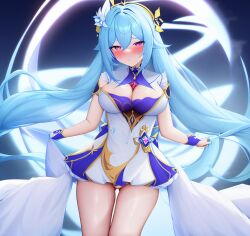 ai_generated blue_hair breast_focus breasts nai_diffusion red_eyes stable_diffusion white_outfit