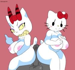 1boy 2girls 2girls1boy anon anthro anthro_only ass big_breasts big_penis blush blush_stickers breasts buttjob double_buttjob eyelashes felid feline female furry goth goth_girl hello_kitty hello_kitty_(character) hello_kitty_(series) hot_topic kitty_white looking_at_viewer male middle_finger mob_face nipples nude penis sanrio savagensfw sharp_teeth smile sweetypuss tail white_body white_fur yellow_eyes