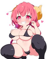 1girls bikini bikini_bottom bikini_pull bikini_top blush breasts chibi covered_nipples dragon_horns female female_only heart horns ilulu_(dragon_maid) looking_at_viewer miss_kobayashi's_dragon_maid nipples partially_clothed pulled_by_self red_eyes red_hair sharp_teeth slit_pupils smile smug solo solo_female strap_pull string_pull teeth thick_thighs thighhighs thighs wejon