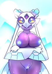 2024 absurd_res anthro ass big_breasts big_butt blue_eyes breasts curjupi curjupi_ female froslass generation_4_pokemon genitals hi_res humanoid looking_at_viewer nintendo nipples nude pokemon pokemon_(species) purple_body pussy simple_background solo