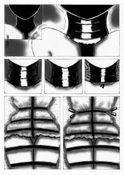 animate_inanimate asphyxiation ball_gag black_and_white choking comic comic_page gag gagged latex latex_hood living_clothes living_latex no_text peg_pete roxanne_(goof_troop) sweating tagme tearing_up