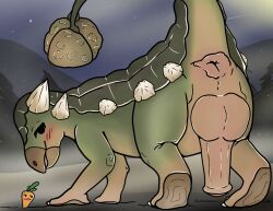 ankylosaurian ankylosaurid ankylosaurus asshole asshole_stretched_wide big_balls big_penis bulge carrot colored digital_drawing_(artwork) dinosaur erection horn horns horny huge_cock hyper_genitalia hyper_penis male multi_horn penile penis reptile scale scales