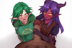 alternate_version_available clothed dark-skinned_male dungeons_and_dragons elf embarrassed eriawynn female redwen tales_from_the_tables tiefling wakkiau