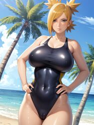1girls ai_generated athletic athletic_female beach big_breasts bijin_hahaoya blonde_hair blush boruto:_naruto_next_generations breasts cameltoe competition_swimsuit erect_nipples erect_nipples_under_swimsuit female female_only fit fit_female hands_on_hips high_resolution huge_breasts indoors innie_pussy light-skinned_female light_skin looking_at_viewer mature mature_female milf nai_diffusion naruto naruto_(series) one-piece_swimsuit oppai pinup ponytail pussy quad_tails seaside solo solo_focus stable_diffusion swimsuit teal_eyes temari tied_hair tight_swimsuit voluptuous