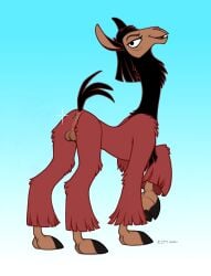 2023 anus artist_logo ass balls black_body black_eyes black_fur black_tail brown_anus brown_balls brown_face brown_feet brown_inner_ear camelid dated digital_drawing_(artwork) digital_media_(artwork) disney ecmajor eyebrows feet feral fur genitals gradient_background hi_res hooves kuzco llama logo looking_at_viewer looking_back looking_back_at_viewer male male_only mammal multicolored_body multicolored_fur naughty_face on_model presenting presenting_anus presenting_balls presenting_hindquarters quadruped raised_foot rear_view red_body red_fur simple_background solo sparkles standing tail teeth the_emperor's_new_groove three-quarter_view