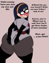 1girls 2023 ass_bigger_than_body ass_focus backboob big_ass blush blushing bodysuit bubble_butt butt_crack butt_crack_outline clothed covering_ass disney english_text female female_only helen_parr huge_ass kinda_wholesome mother_and_daughter mr.lewd offscreen_character pixar round_ass text the_incredibles tight_bodysuit tight_clothing trying_on_clothes trying_on_others_clothes violet_parr wearing_clothes wearing_others_clothes wearing_parent's_clothes