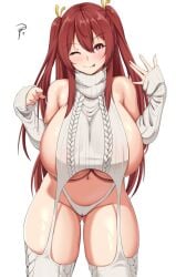 1girls breasts female hips huge_breasts long_hair original original_character red_hair thick_thighs thighs virgin_destroyer_sweater wide_hips yua_respati