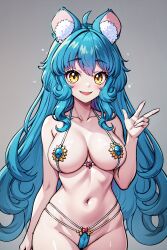 1girls ai_generated bikini chessivt juninholara21 mouse_girl owozu sky_blue_hair virtual_youtuber vtuber yellow_eyes