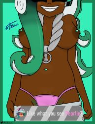 1female 1girls alternate_version_at_source alternate_version_available clothed clothed_female dark-skinned_female dark_hair dark_skin english_dialogue english_text female female_focus female_only headphones long_hair marina_(splatoon) nintendo nipple_piercing nipples octoling octoling_girl panties pierced_belly_button pierced_nipples piercing piercings pink_panties pov pubes pubic_hair pussy self_upload sir_apasaurio smile smiling smiling_at_viewer splatoon splatoon_(series) splatoon_2 splatoon_2:_octo_expansion text text_box turquoise_background turquoise_hair turquoise_pubic_hair twitter twitter_logo twitter_username