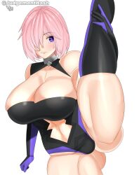 ass ass_cheeks big_breasts breasts breasts cleavage collar fate/grand_order fate_(series) female female female_only gloves hair_covering_eye huge_breasts leg_lift leg_lifted legs_apart legs_spread lifting_leg mash_kyrielight pink_hair rashjudgement short_hair signature skimpy_armor skimpy_clothes solo solo_focus split splits thick_thighs twitter