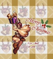 1girls antlers ass bandanachad big_ass big_breasts breasts brown_clothing brown_skirt checkered_background christmas covered_nipples eigaka fat_ass female female_focus female_only giant_breasts gift gift_box gigantic_breasts holding_object holidays huge_ass huge_breasts hyper hyper_breasts limited_palette massive_breasts mostly_nude nell_(eigaka) nipple_pasties pasties pleated_skirt present red_hair revealing_clothes sharp_teeth smile solo swinging_breasts thick_thighs top_heavy_breasts