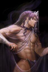 1boy abs battle_tendency jojo's_bizarre_adventure kars lkikai long_hair long_hair_male male male_only muscular muscular_male nipple_piercing painterly purple_hair purple_hair_male tagme veil