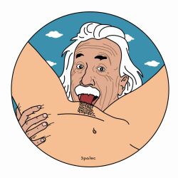 1boy 1girls 3palec albert_einstein cunnilingus facial_hair female female_pov human humor landing_strip male male_focus mustache oral oral_sex parody partial_female pov pubic_hair pubic_stubble straight tongue tongue_out trimmed_pubic_hair white_hair