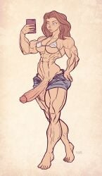 athletic big_penis fit futanari huge_cock long_hair muscular muscular_futanari penis rookerrant short_shorts shorts tagme